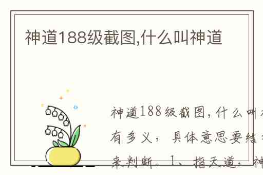 神道188级截图,什么叫神道